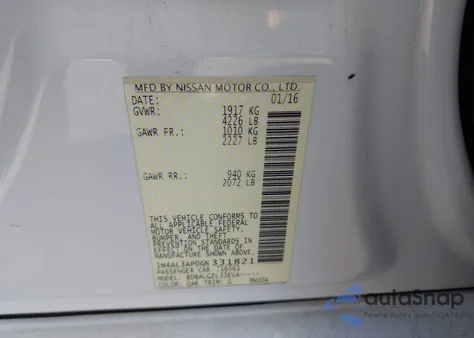 2016 Nissan Altima 2.5 S z USA, uszkodzony, nr VIN 1N4AL3AP0GN331821